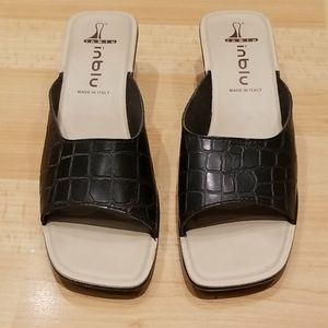 Inblu Faux Crocodile Alligator Black Sandals Heels